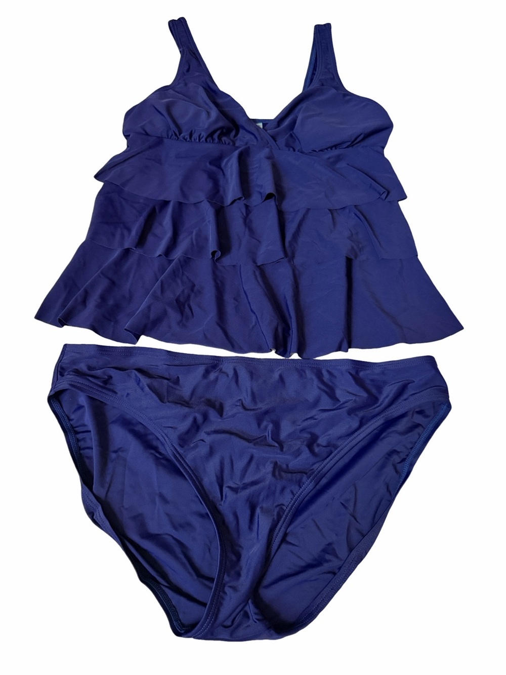 Betty’s Beach Bungalow Ruffled Tankini Set in Deep Navy. Size 12